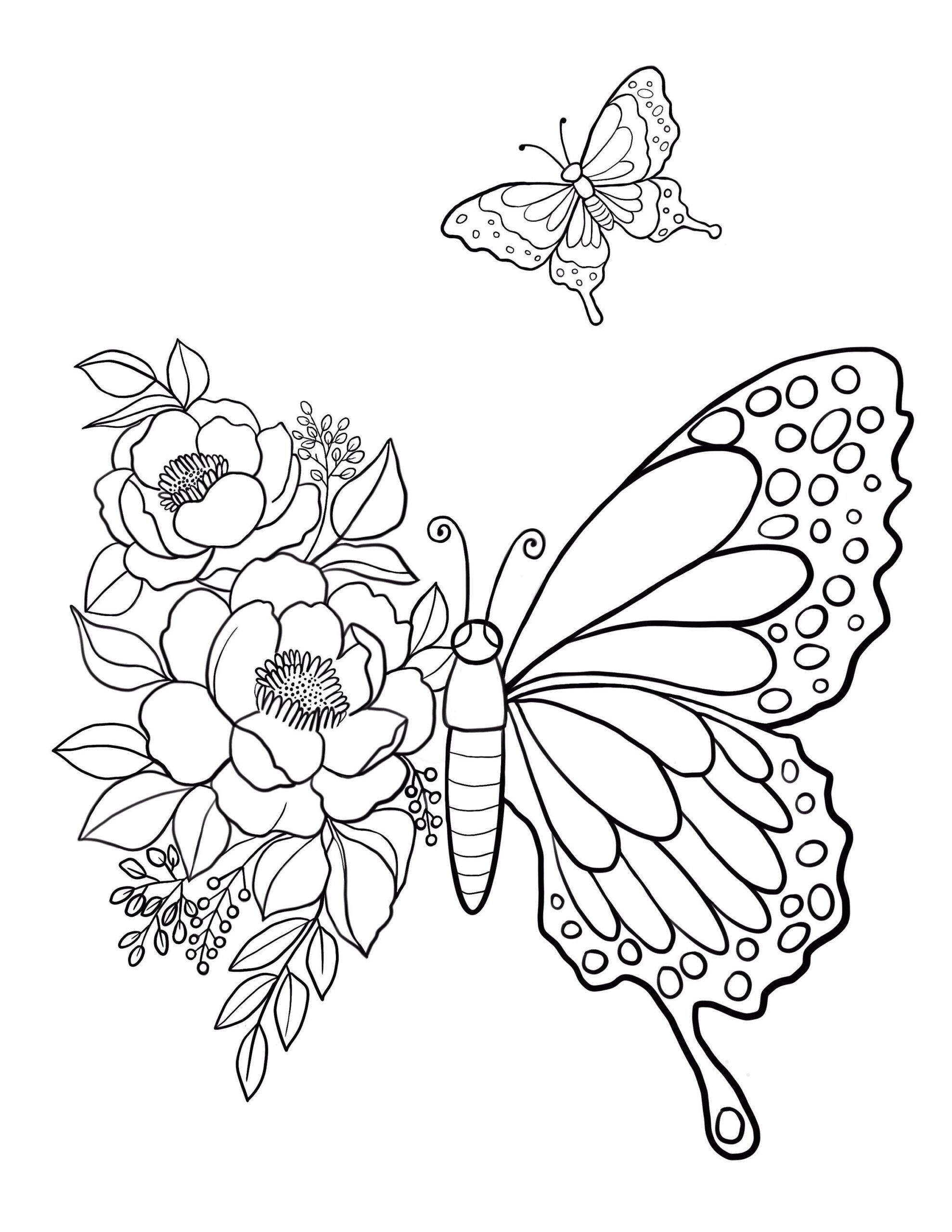 Butterfly Coloring Page Floral Designs Kids Summer Activity PDF JPG Etsy Sweden