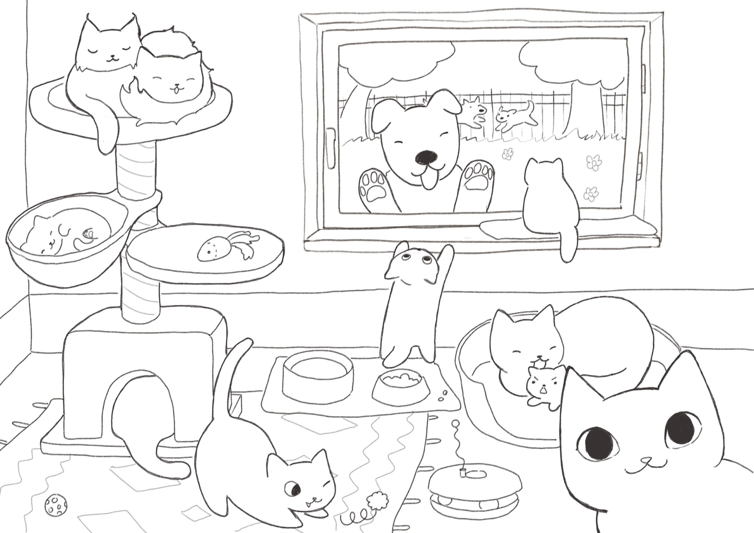 cats and dogs colouring pages