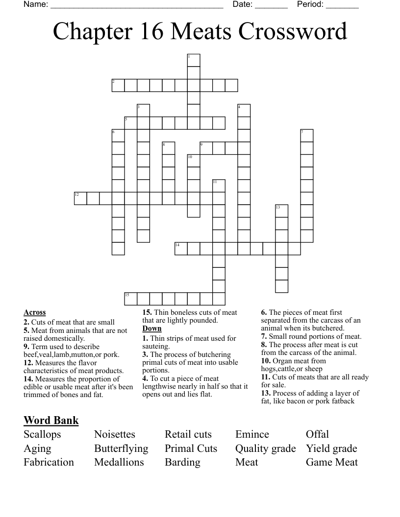Chapter 16 Meats Crossword WordMint