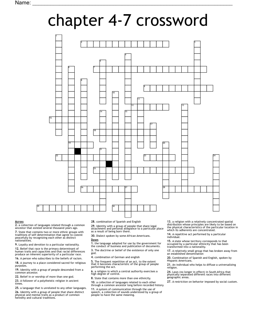 Chapter 4 7 Crossword WordMint