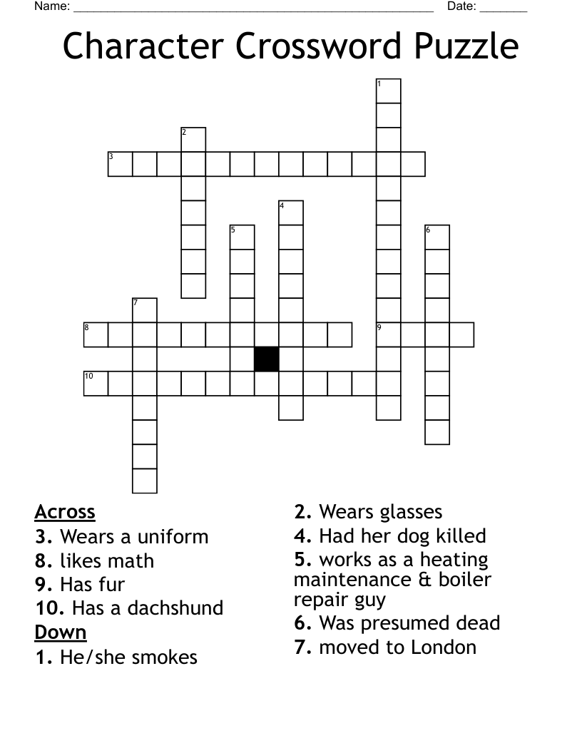 Character Crossword Puzzle WordMint Character Crossword Puzzle WordMint