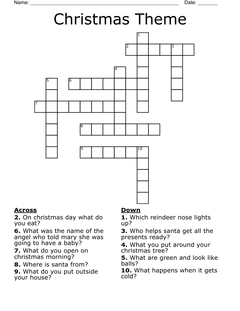 Christmas Theme Crossword WordMint Christmas Theme Crossword WordMint