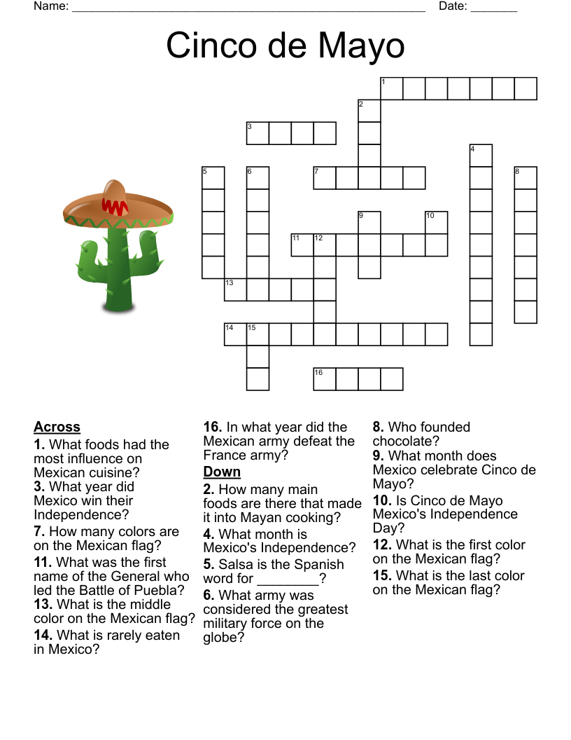 Cinco De Mayo Crossword WordMint Cinco De Mayo Crossword WordMint