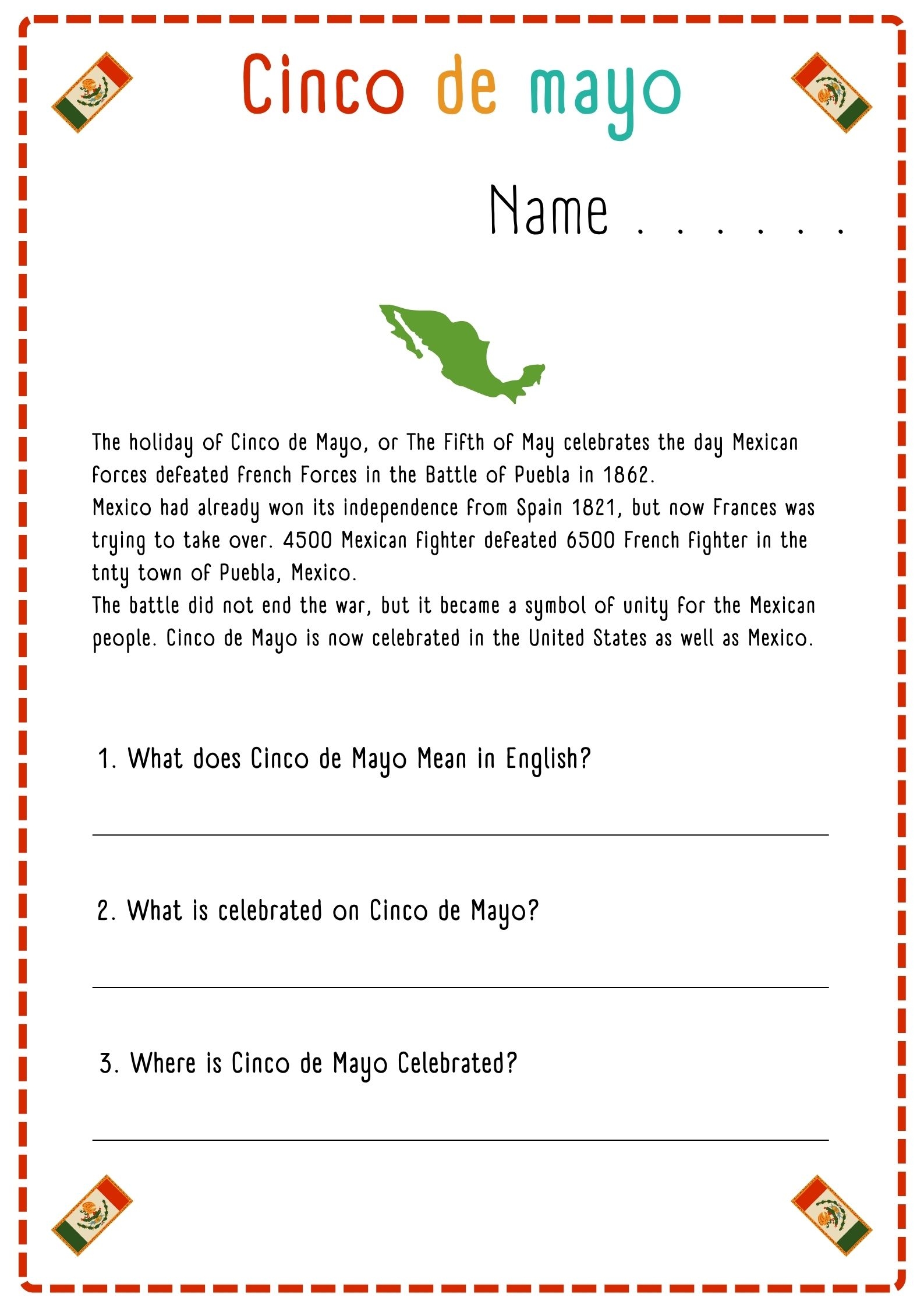 Cinco De Mayo Reading Comprehension Activity Made By Teachers Cinco De Mayo Reading Comprehension Activity Made By Teachers