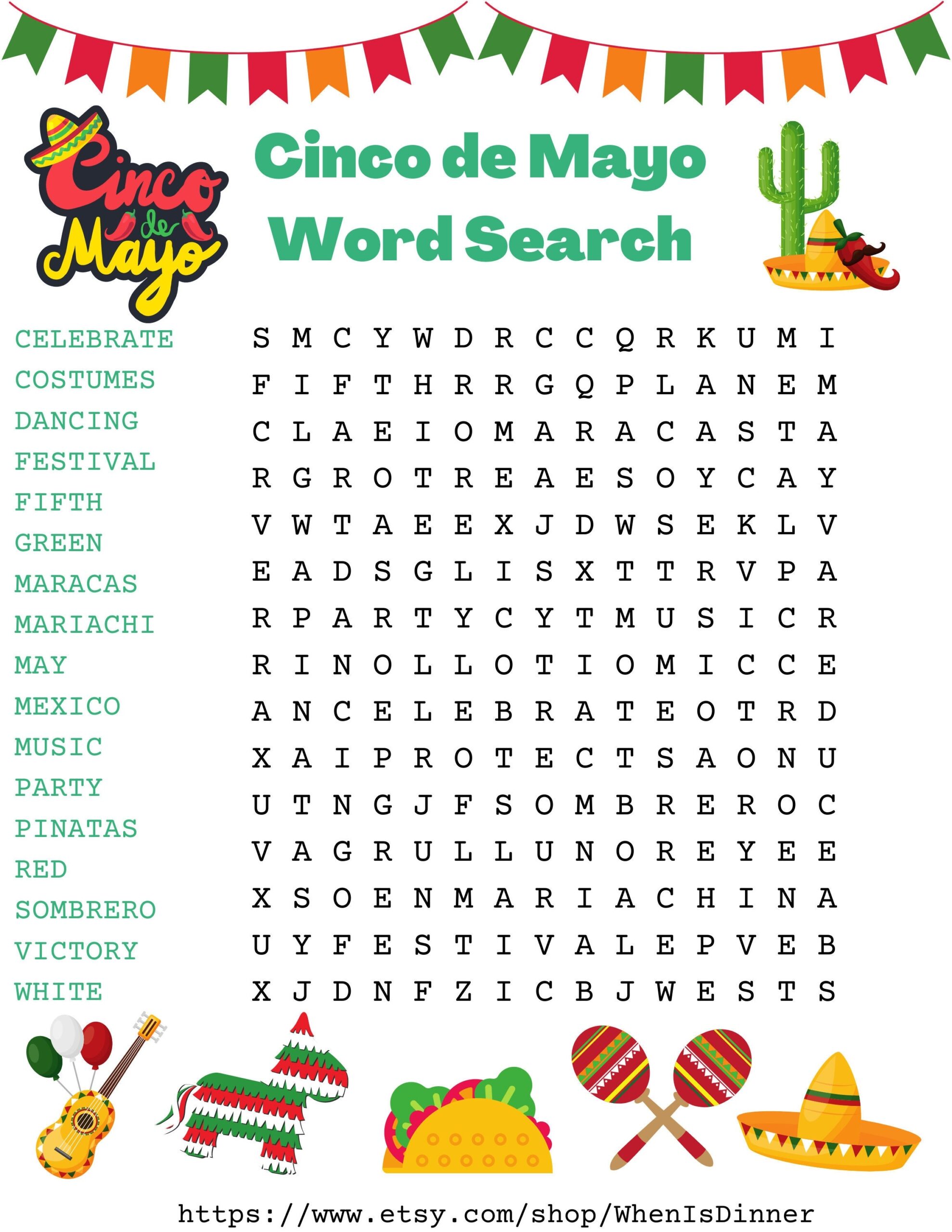 Cinco De Mayo Word Search Etsy Cinco De Mayo Word Search Etsy
