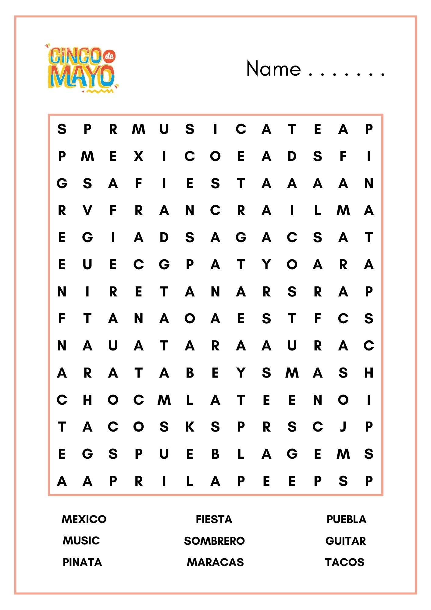 CINCO DE MAYO WORD SEARCH PRINTABLE Made By Teachers