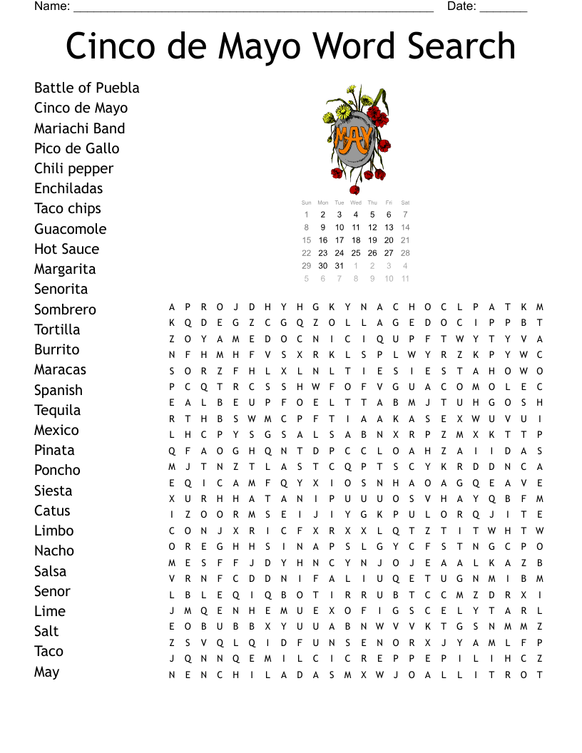 Cinco De Mayo Word Search WordMint Cinco De Mayo Word Search WordMint
