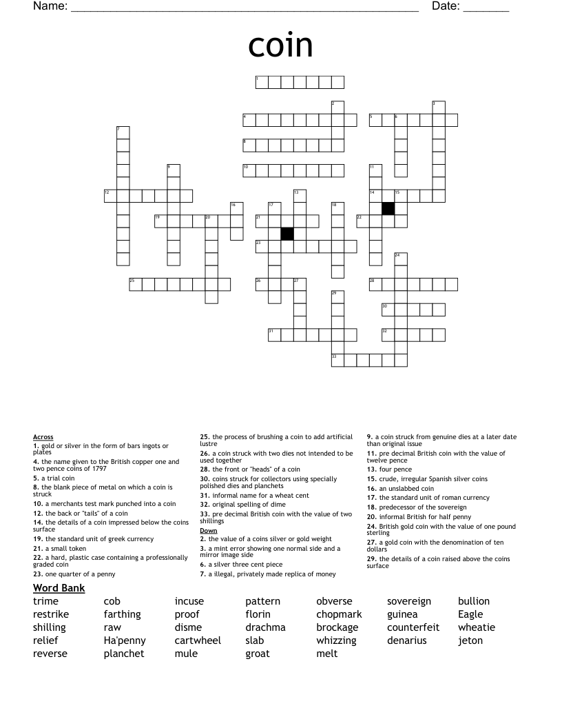 Coin Crossword WordMint