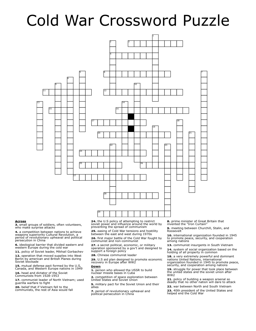 Cold War Crossword Puzzle WordMint Cold War Crossword Puzzle WordMint