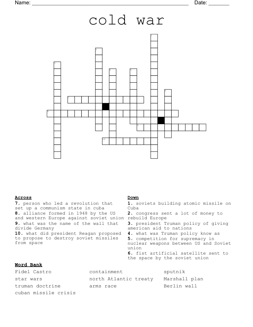Cold War Crossword WordMint Cold War Crossword WordMint