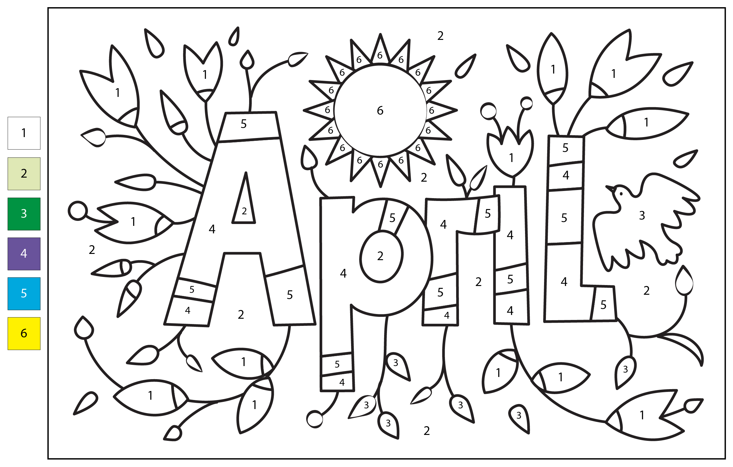 Color By Number April Coloring Page Free Printable
