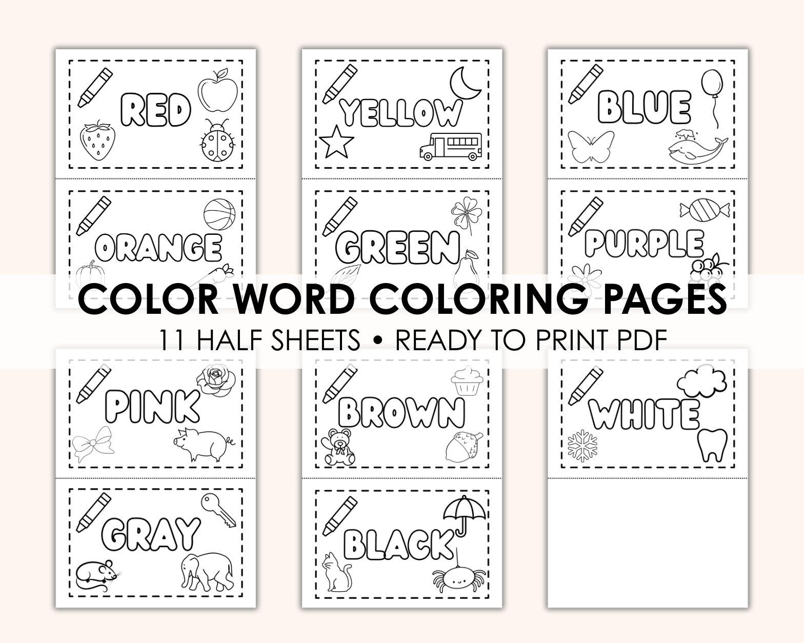 Coloring Pages Printable 11 Colors Half Sheets Learning Colors And Color Words Activity Early Learning PDF Instant Download Etsy Israel