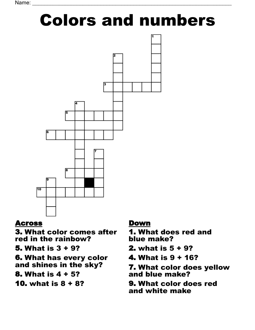 Colors And Numbers Crossword WordMint