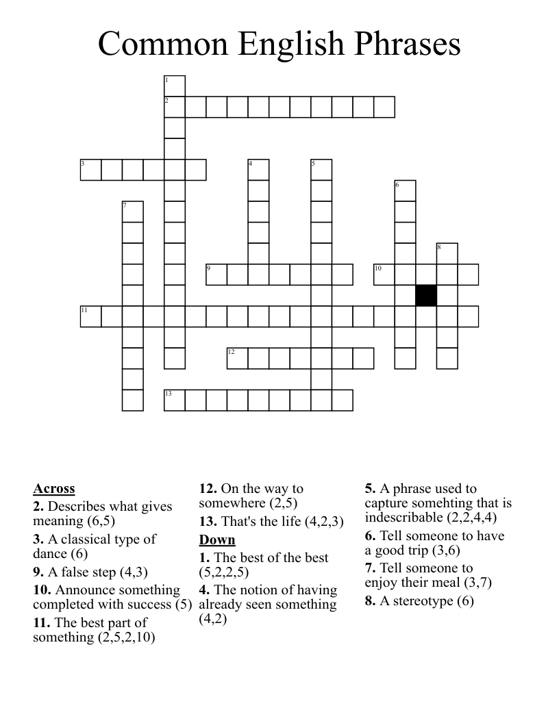 Common English Phrases Crossword WordMint