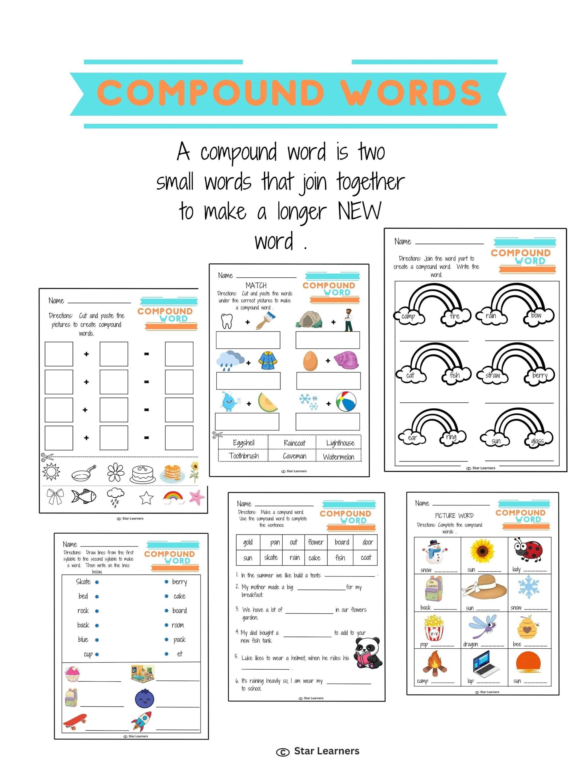 Compound Word Worksheets For First Grade Second Grade And Homeschool Etsy Compound Word Worksheets For First Grade Second Grade And Homeschool Etsy