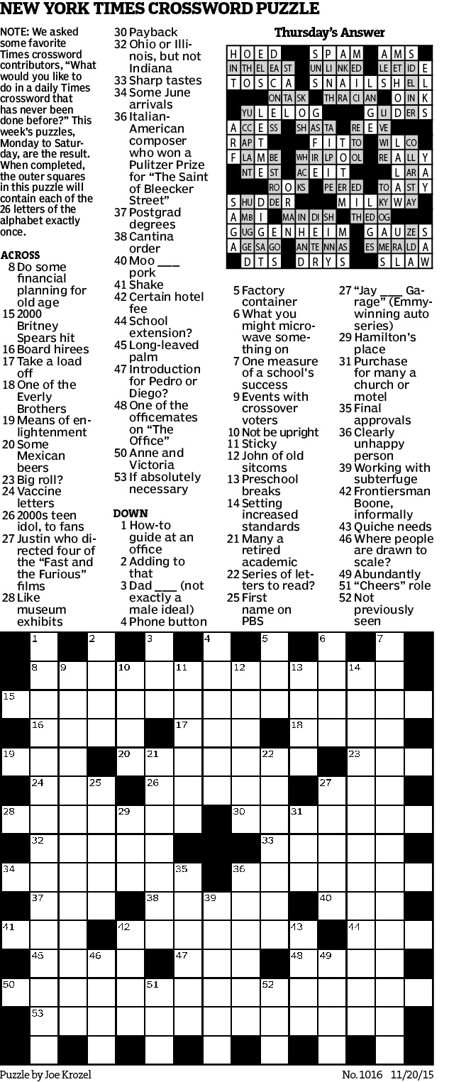 Correction Friday s New York Times Crossword Puzzle