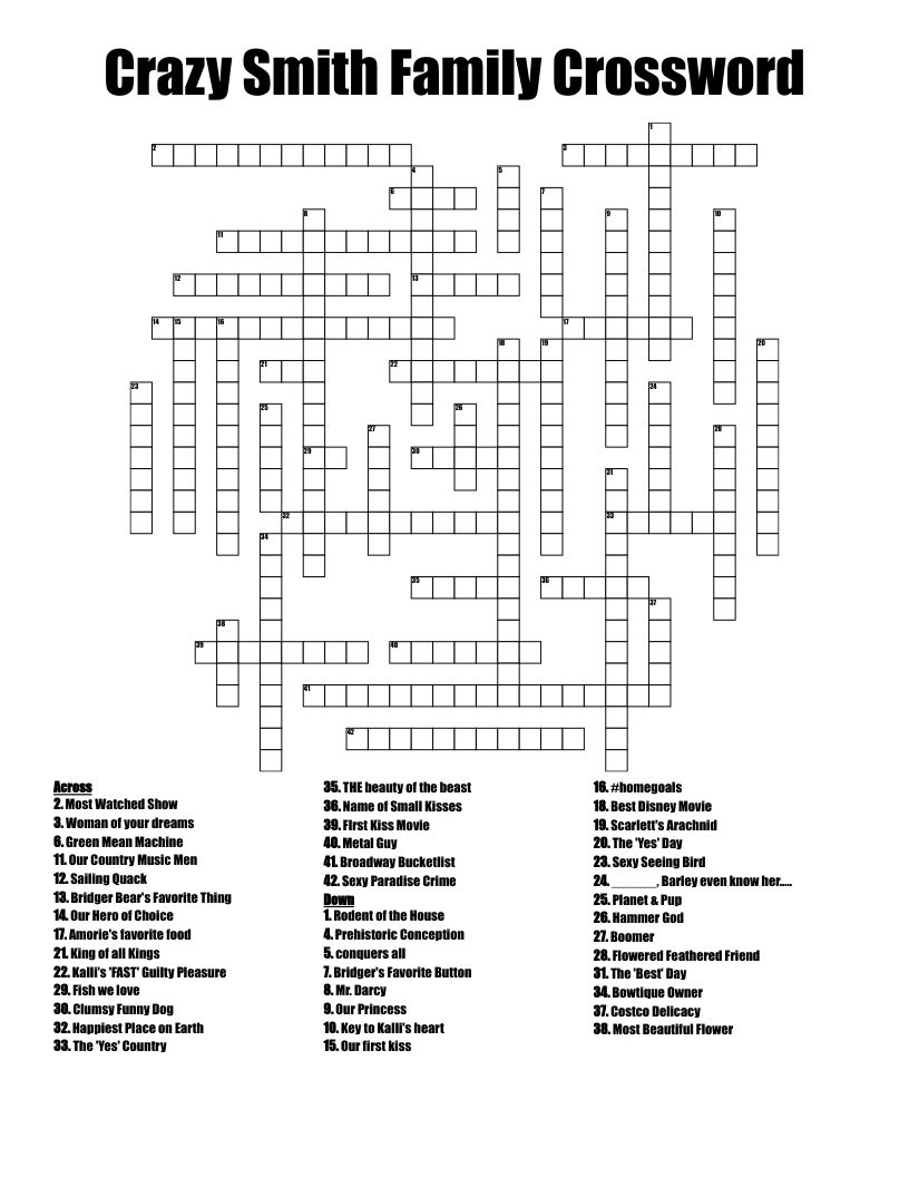 Crazy Smith Family Crossword WordMint