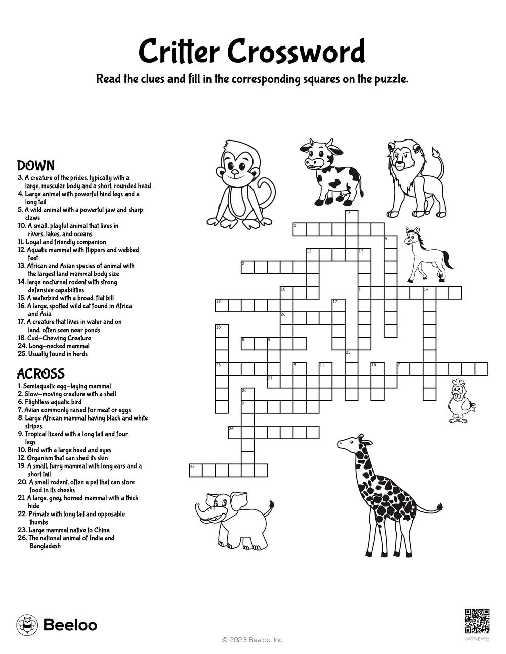 Critter Crossword Beeloo Printable Crafts And Activities For Kids Critter Crossword Beeloo Printable Crafts And Activities For Kids