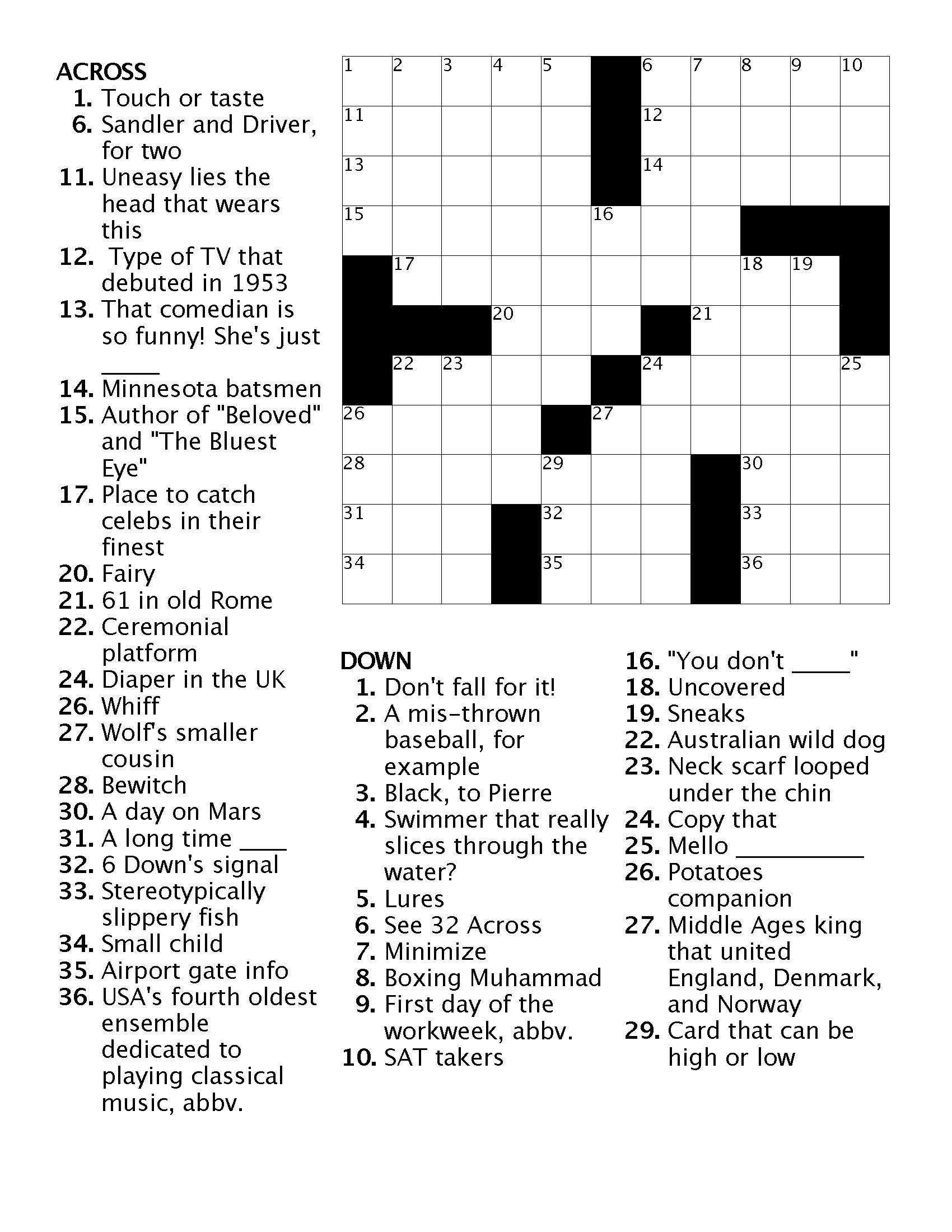 crossword puzzles printable pdf