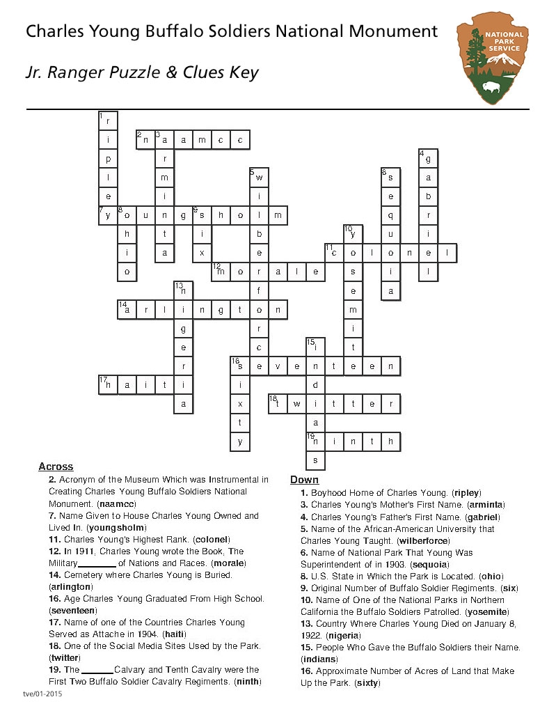 Crossword Puzzle Answer Keys Charles Young Buffalo Soldiers National Monument U S National Park Service 