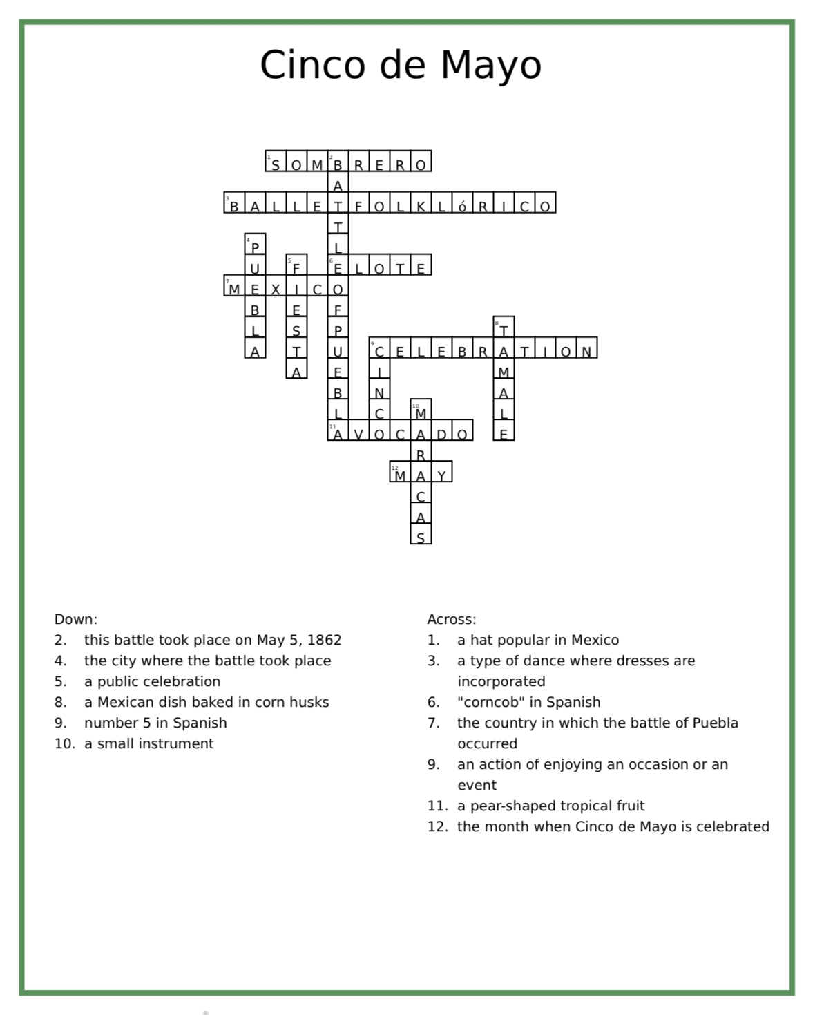 Crossword Puzzle For Cinco De Mayo El Camino College The Union Crossword Puzzle For Cinco De Mayo El Camino College The Union