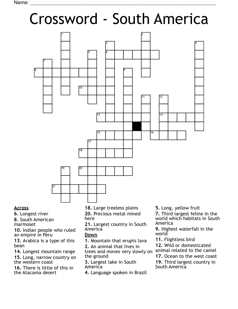 Crossword South America WordMint