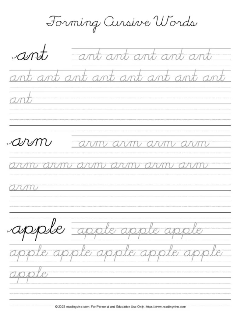 Cursive Writing Practice Sheets PDF 