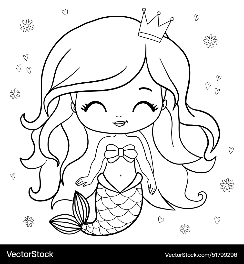 Cute Mermaid Coloring Page For Kids Royalty Free Vector VectorStock Cute Mermaid Coloring Page For Kids Royalty Free Vector VectorStock