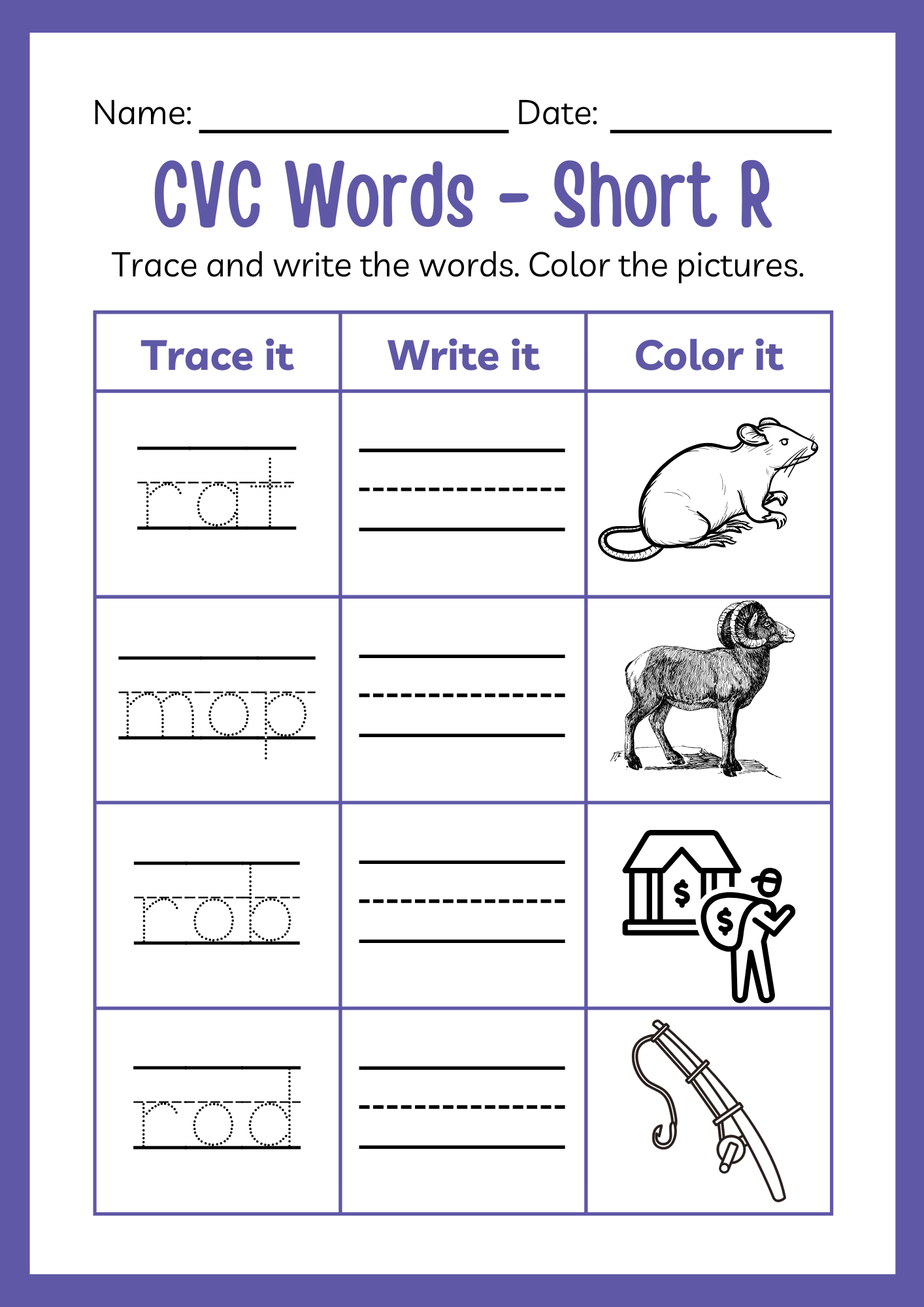 cvc short vowel worksheets