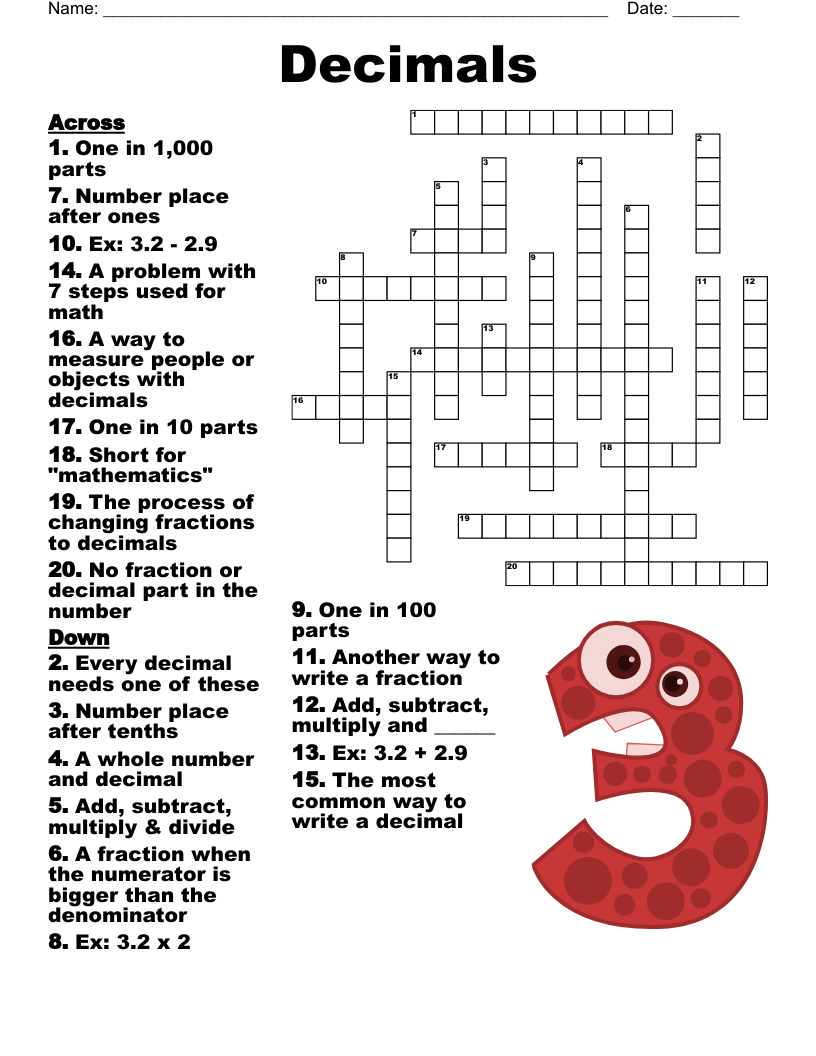Decimals Crossword WordMint