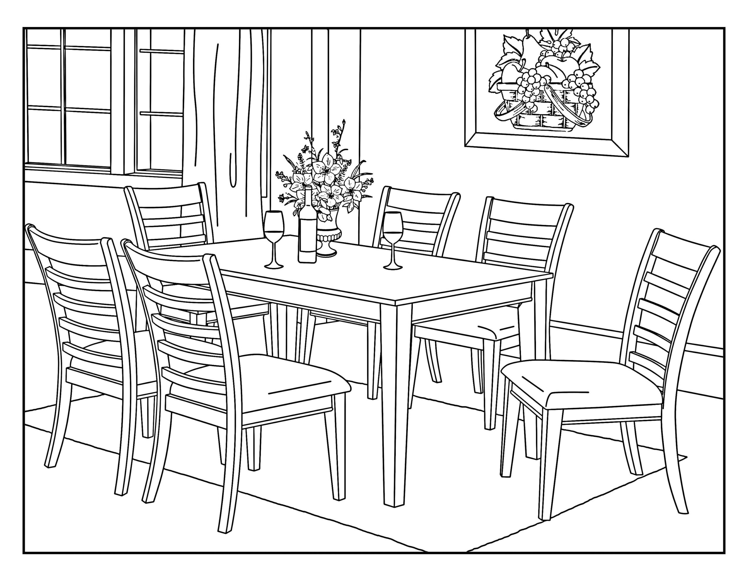 Dining Room around The House Coloring Pages For Adults 1 Printable Coloring Page Instant Download PDF Etsy