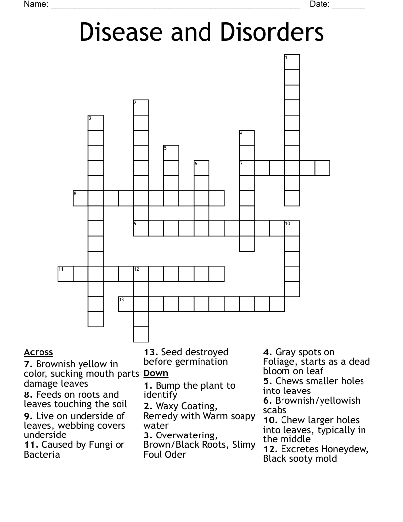 Disease And Disorders Crossword WordMint