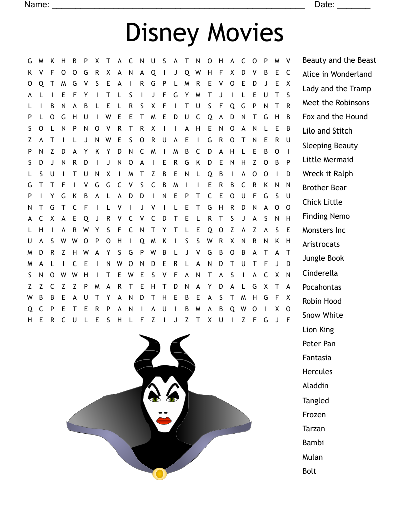 Disney Movies Word Search WordMint Disney Movies Word Search WordMint