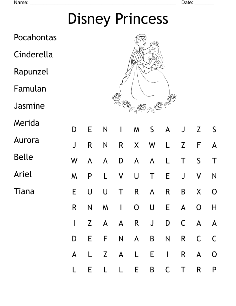 Disney Princess Word Search WordMint Disney Princess Word Search WordMint