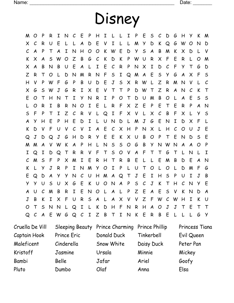 Disney Word Search WordMint