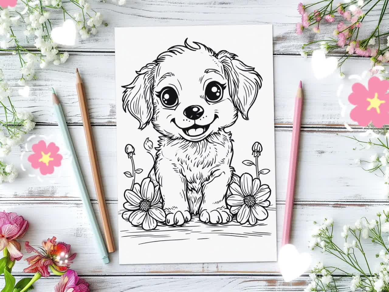 Dog Coloring Page Kids Coloring Sheet Of Pet Golden Retriever Dog Breed Cute Puppy Activity For Children Kids Coloring Page Gift For Girls Etsy UK