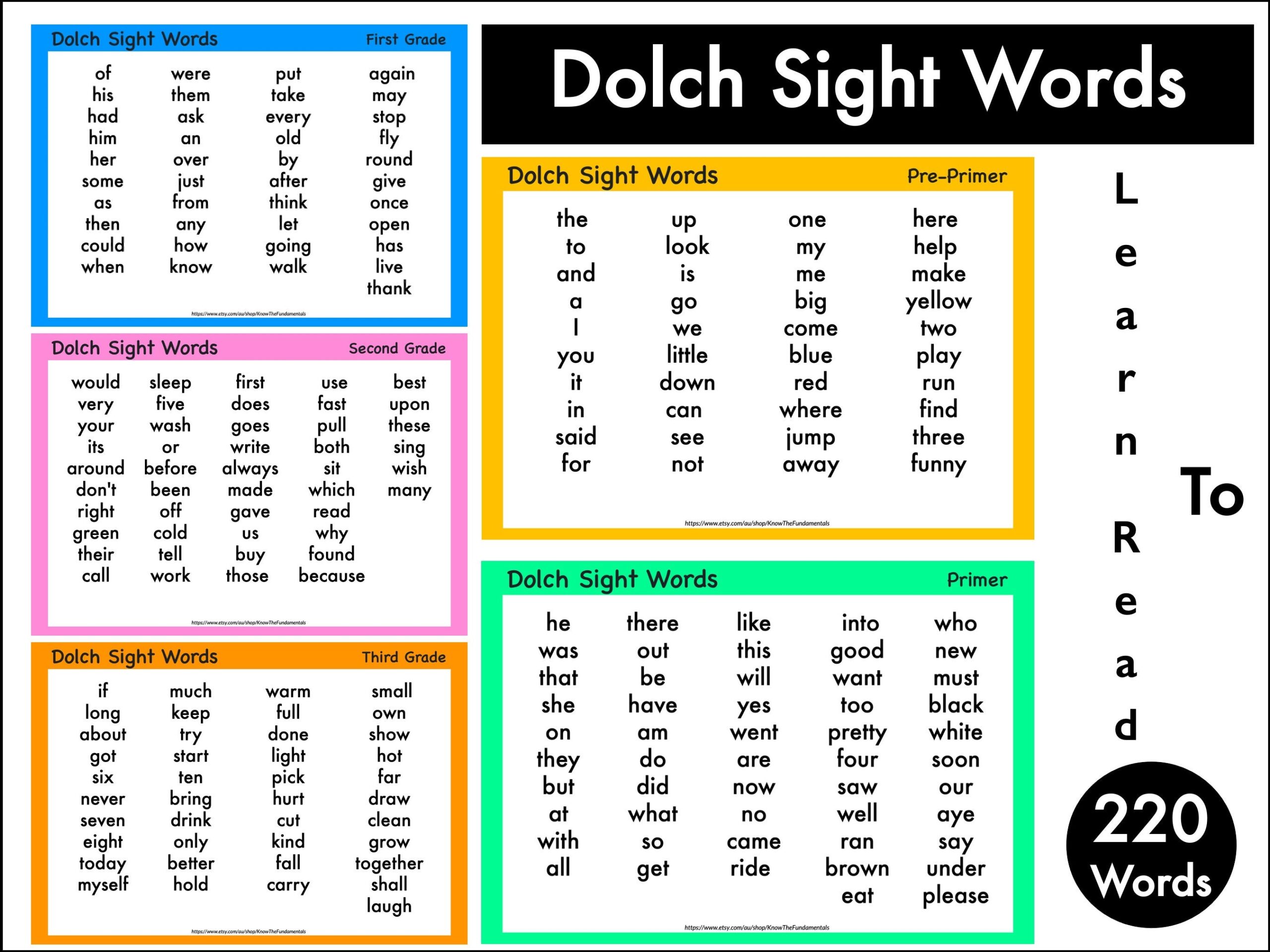 Dolch Sight Words Pre primer Primer First Second Third Grade Sight Words Printable Homeschooling Phonics Poster 220 Words List Etsy Dolch Sight Words Pre primer Primer First Second Third Grade Sight Words Printable Homeschooling Phonics Poster 220 Words List Etsy