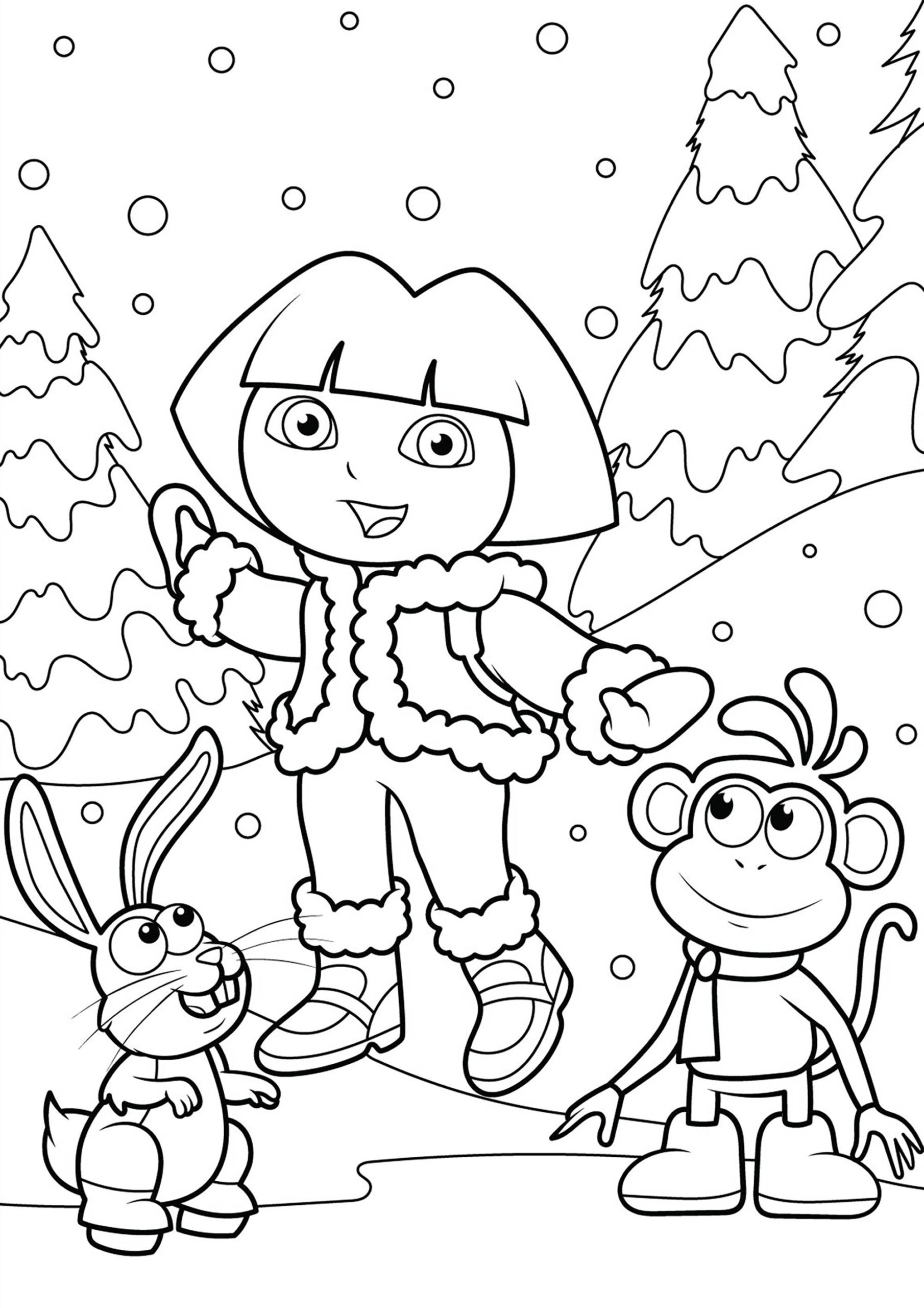 Dora With Babouche And A Little Rabbit Dora The Explorer Coloring Pages Dora With Babouche And A Little Rabbit Dora The Explorer Coloring Pages