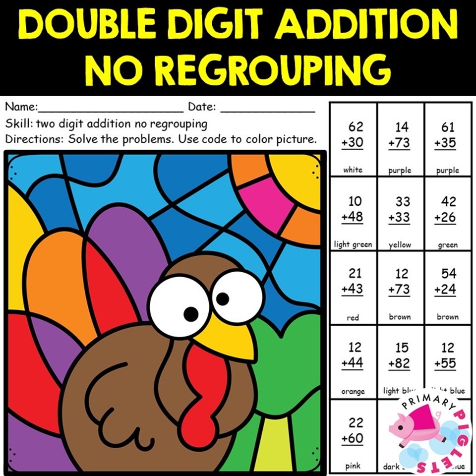 thanksgiving color by number addition