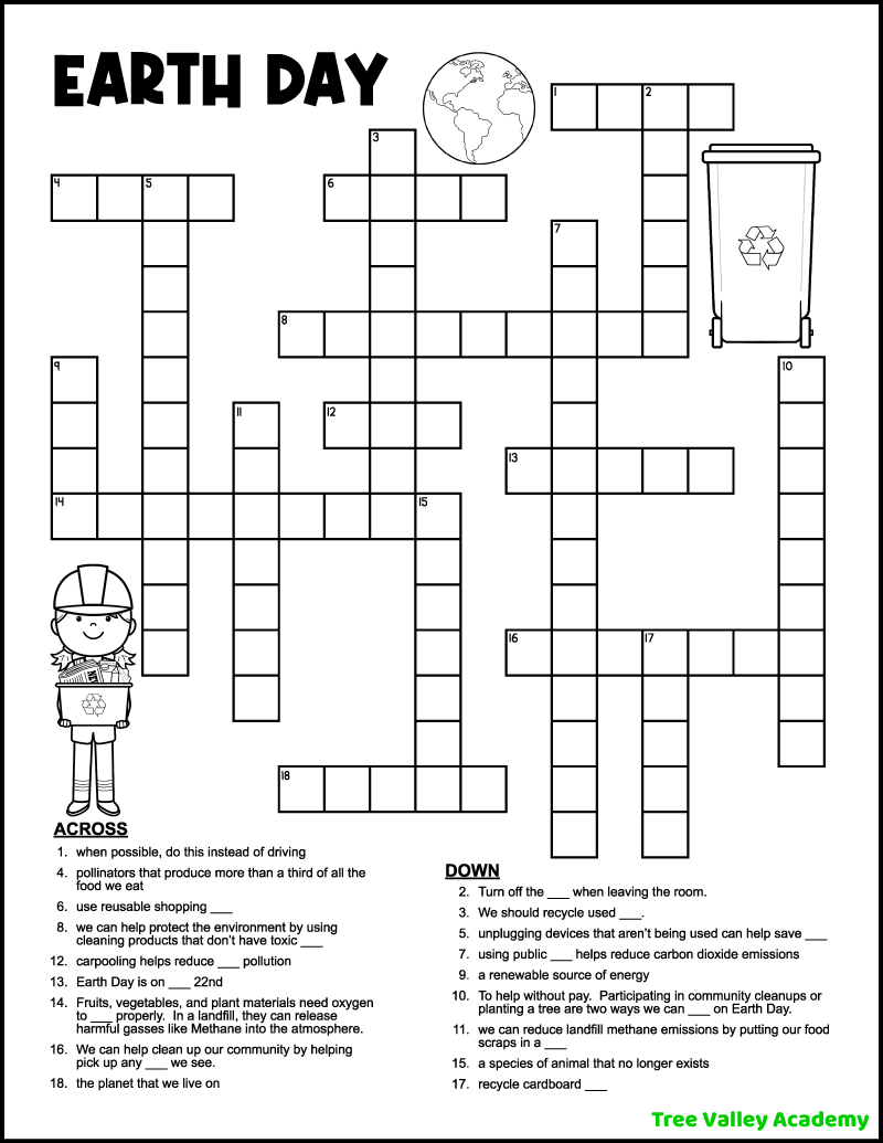 Earth Day Crossword Tree Valley Academy Earth Day Crossword Tree Valley Academy