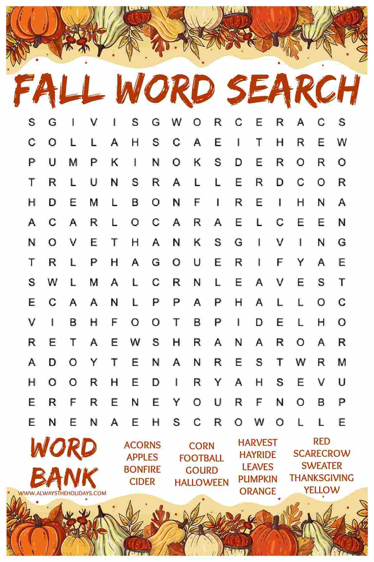 fall word search printable fall word search printable