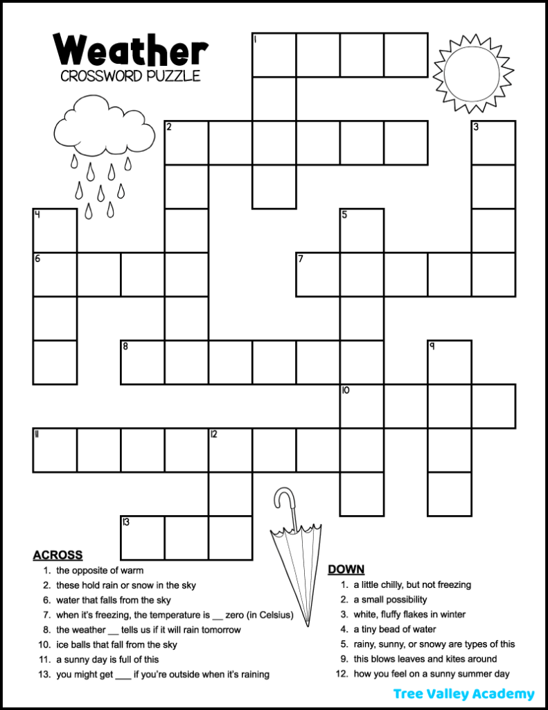 Easy Weather Crossword Tree Valley Academy