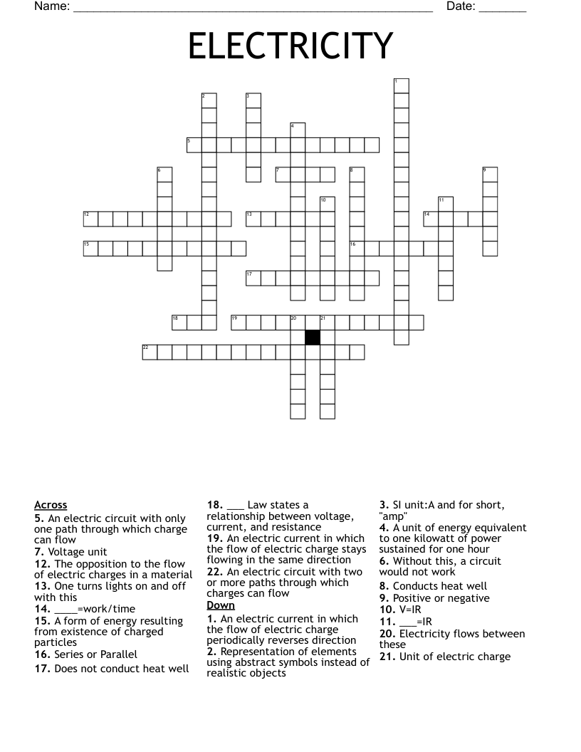 ELECTRICITY Crossword WordMint ELECTRICITY Crossword WordMint