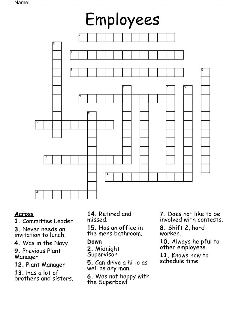 Employees Crossword WordMint Employees Crossword WordMint
