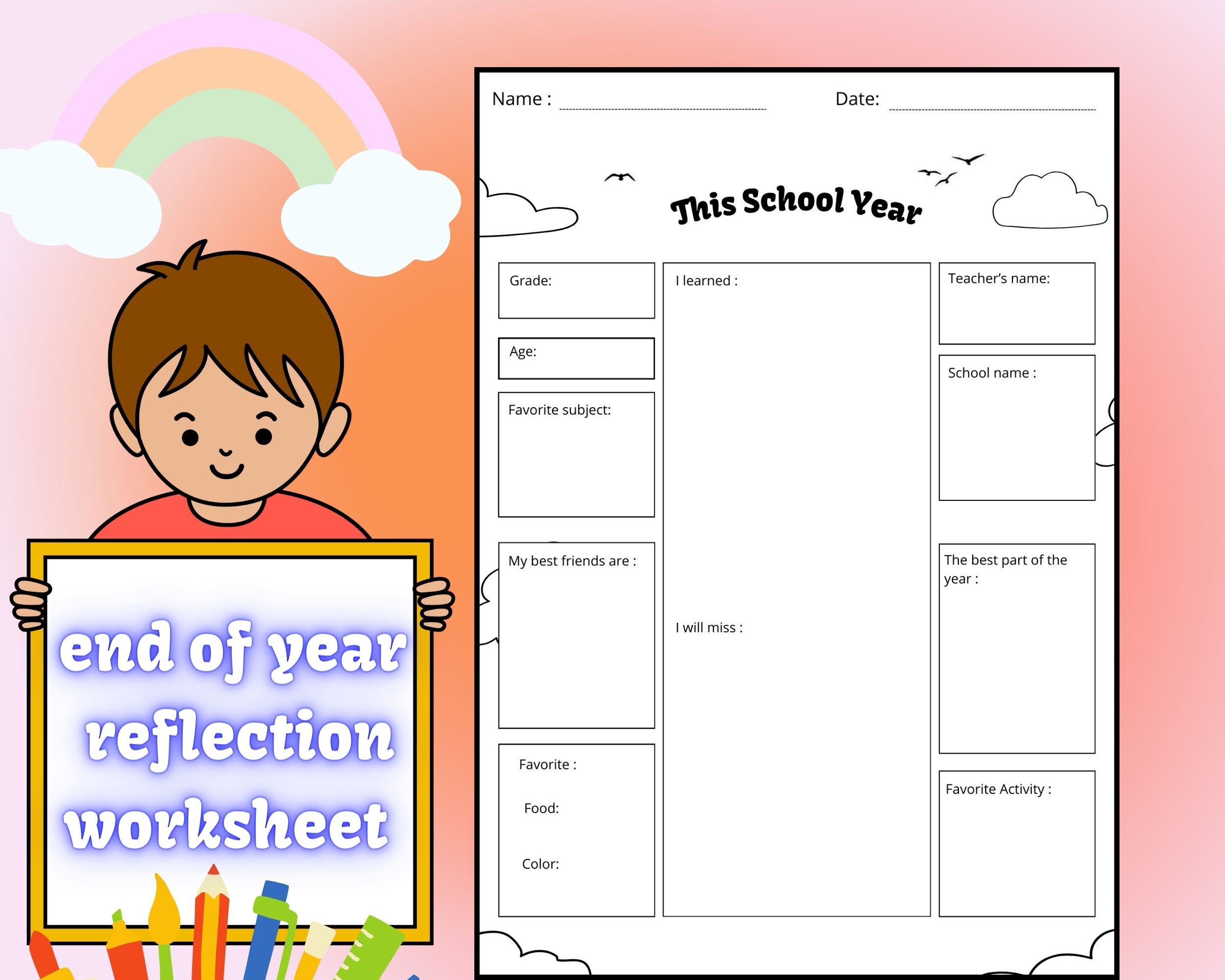 End Of Year Reflection Worksheet Made By Teachers