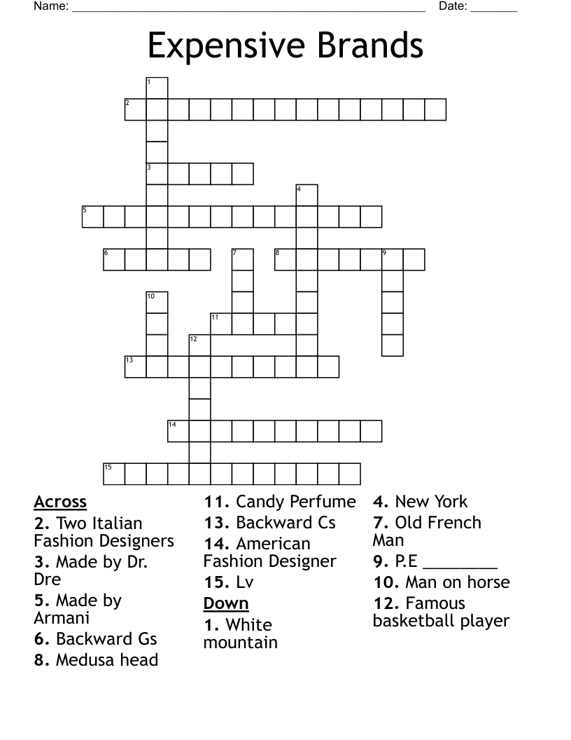 Expensive Brands Crossword WordMint