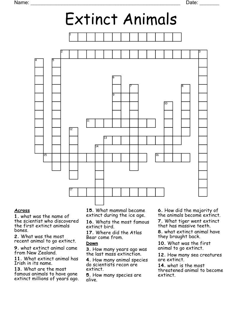Extinct Animals Crossword WordMint