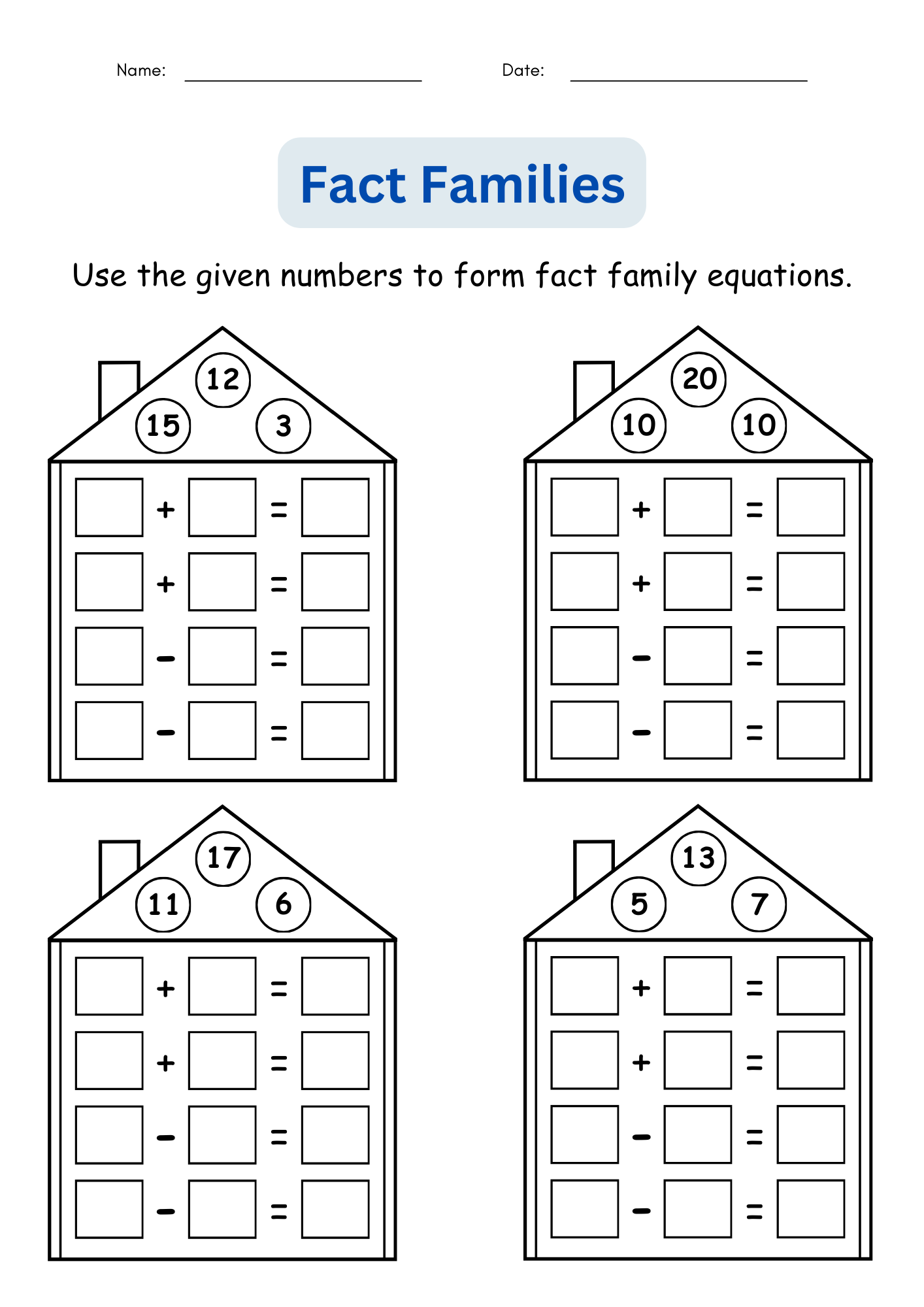 Fact Families Addition And Subtraction Number Math Worksheets For Grade 1 2 3 Made By Teachers Fact Families Addition And Subtraction Number Math Worksheets For Grade 1 2 3 Made By Teachers