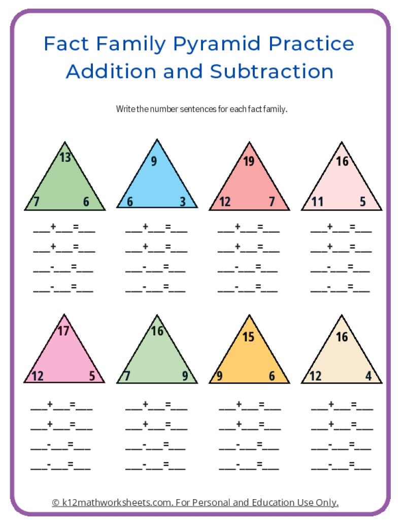 Fact Family Worksheets Fact Family Worksheets