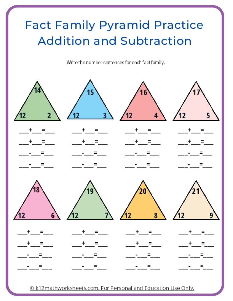 Fact Family Worksheets Fact Family Worksheets